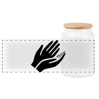 Open Hands Gesture - Panoramic Cookie Jar with Wooden Lid - white - Front
