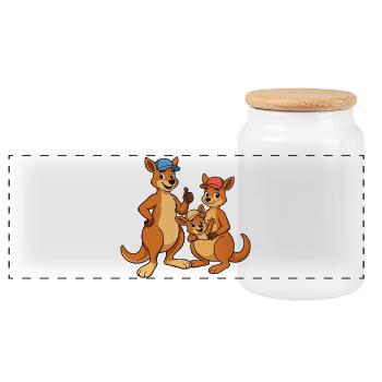 Trio de la Famille Kangourou à la Casquette - Boîte à biscuits avec couvercle en bois - blanc - Devant