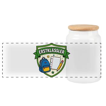 Erstklässler Schulstart Shield - Panorama Keksdose mit Holzdeckel - Weiß - Vorne