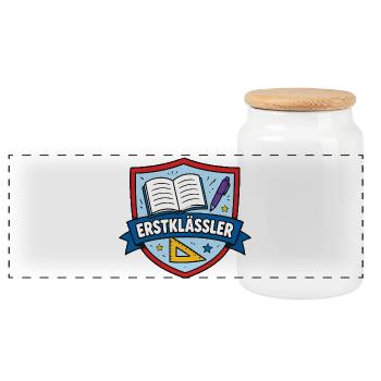 Erstklässler Lernheld Schild - Panorama Keksdose mit Holzdeckel - Weiß - Vorne