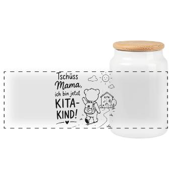 Tschüss Mama Kita Kind Abschied - Panorama Keksdose mit Holzdeckel - Weiß - Vorne