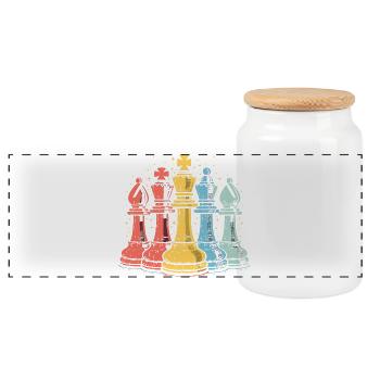 Aspect comique des pièces d’échecs - Boîte à biscuits avec couvercle en bois - blanc - Devant