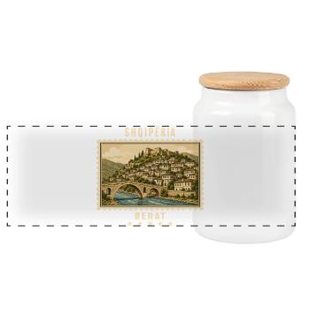Albanien Berat Vintage Reisemarke - Panorama Keksdose mit Holzdeckel - Weiß - Vorne