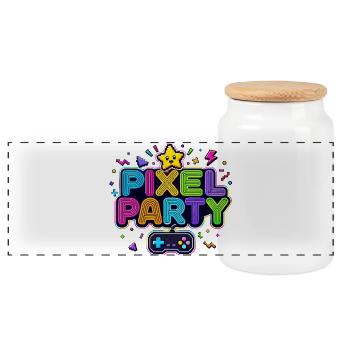Retro Pixel Party 80er Jahre - Panorama Keksdose mit Holzdeckel - Weiß - Vorne