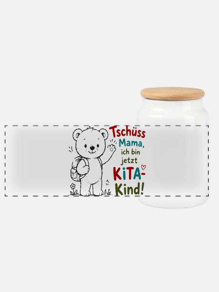 Kita Abschied Teddy Tschüss Mama - Panorama Keksdose mit Holzdeckel - Weiß