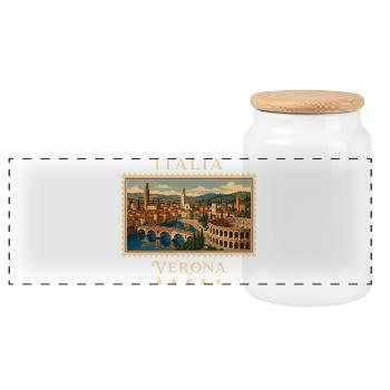 Italien Verona Vintage Reisemarke - Panorama Keksdose mit Holzdeckel - Weiß - Vorne