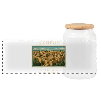 Zypern Nikosia Vintage Reisemarke - Panorama Keksdose mit Holzdeckel - Weiß - Vorne