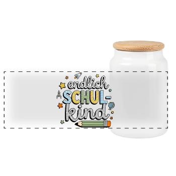 Endlich Schulkind Einschulung Jungen Rakete Shirt - Panorama Keksdose mit Holzdeckel - Weiß - Vorne
