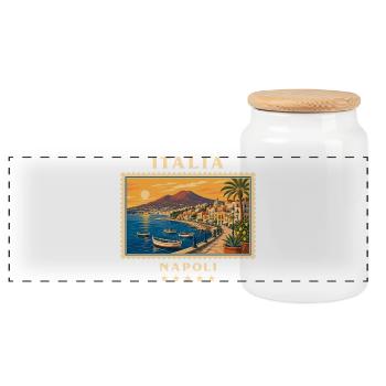 Italien Neapel Vintage Reisemarke - Panorama Keksdose mit Holzdeckel - Weiß - Vorne