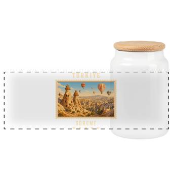 Türkiye Göreme Vintage Reisemarke - Panorama Keksdose mit Holzdeckel - Weiß - Vorne