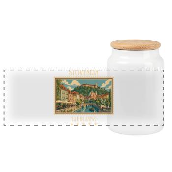 Slowenien Ljubljana Vintage Reisemarke - Panorama Keksdose mit Holzdeckel - Weiß - Vorne