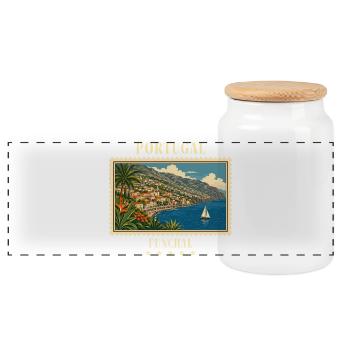 Portugal Funchal Vintage Reisemarke - Panorama Keksdose mit Holzdeckel - Weiß - Vorne