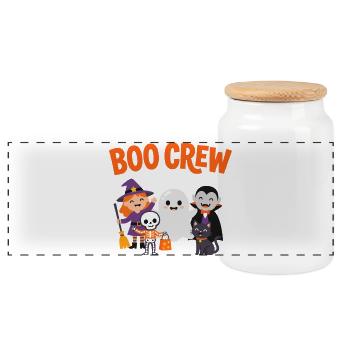 Boo Crew Halloween-Freunde - Panorama Keksdose mit Holzdeckel - Weiß - Vorne