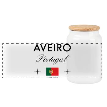 Aveiro Portugal Koordinaten Reise Souvenir - Panorama Keksdose mit Holzdeckel - Weiß - Vorne