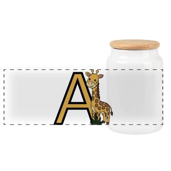 Giraffe mit Buchstabe A - Panorama Keksdose mit Holzdeckel - Weiß - Vorne