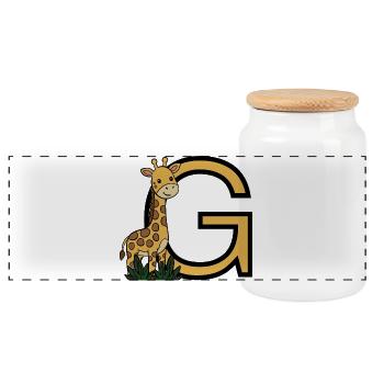 Giraffe mit Buchstabe G - Panorama Keksdose mit Holzdeckel - Weiß - Vorne