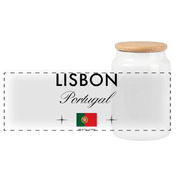 Lissabon Portugal Koordinaten Reise Souvenir - Panorama Keksdose mit Holzdeckel - Weiß - Vorne