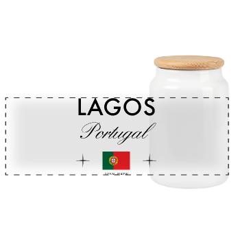 Lagos Portugal Koordinaten Reise Souvenir - Panorama Keksdose mit Holzdeckel - Weiß - Vorne