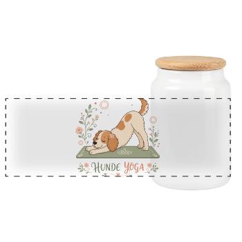 Hunde Yoga - Yoga T-Shirt mit Hund - Panorama Keksdose mit Holzdeckel - Weiß - Vorne