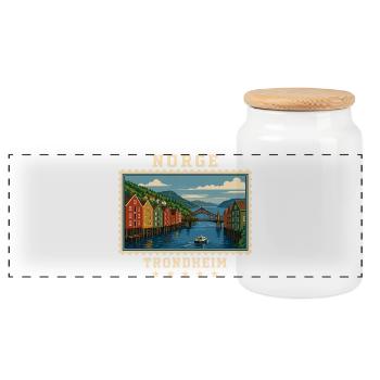 Norwegen Trondheim Vintage Reisemarke - Panorama Keksdose mit Holzdeckel - Weiß - Vorne
