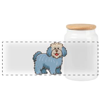 Hellblauer zotteliger Hund (Comic) - Panorama Keksdose mit Holzdeckel - Weiß - Vorne