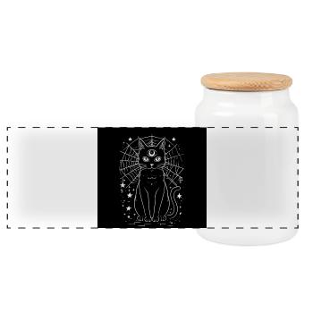 Magic Cat und Crescent Moon – Hexen-Goth - Panorama Keksdose mit Holzdeckel - Weiß - Vorne