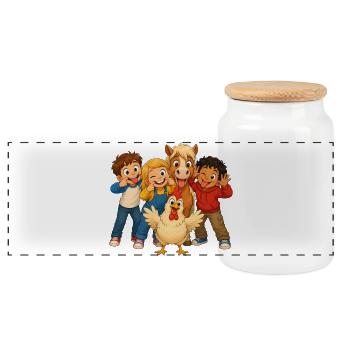 Kinder machen Grimassen mit lustigen Hoftieren - Panorama Keksdose mit Holzdeckel - Weiß - Vorne
