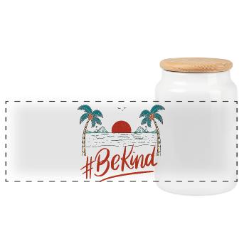 BeKind Sunset Palm Tee - Panorama Keksdose mit Holzdeckel - Weiß - Vorne