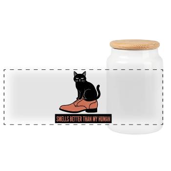 Lustige schwarze Katze im Schuh riecht besserer Humor - Panorama Keksdose mit Holzdeckel - Weiß - Vorne