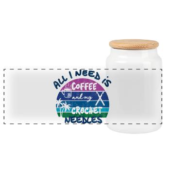 Tout ce dont j’ai besoin, c’est de café et de mes aiguilles à crochet - Boîte à biscuits avec couvercle en bois - blanc - Devant