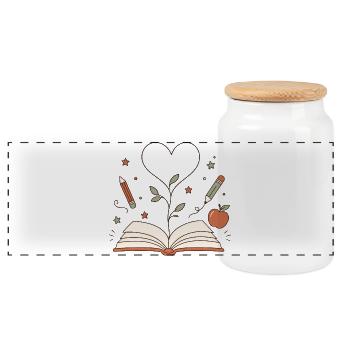 Herzbaum aus Buch – Kreativität blüht - Panorama Keksdose mit Holzdeckel - Weiß - Vorne