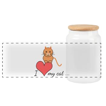 I love my cat... - Panoramic Cookie Jar with Wooden Lid - white - Front