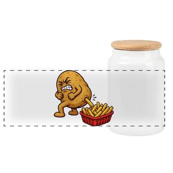 Potato Preparation French Fries Funny Fries - Panoramic Cookie Jar with Wooden Lid - white - Front