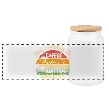 All I need is coffee and my knitting needles - Panorama Keksdose mit Holzdeckel - Weiß - Vorne
