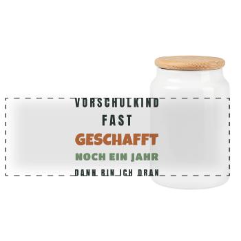 Vorschulkind fast geschafft noch ein Jahr 2026 - Panorama Keksdose mit Holzdeckel - Weiß - Vorne
