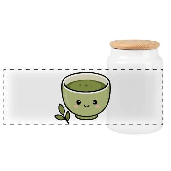 Collant mignon Kawaii Matcha Tea Cup - Boîte à biscuits avec couvercle en bois - blanc - Devant