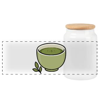 Minimalistische Matcha-Teetassen-Illustration - Panorama Keksdose mit Holzdeckel - Weiß - Vorne