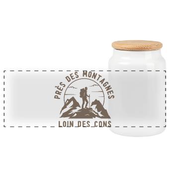 Randonneur au Sommet — Badge Montagne - Boîte à biscuits avec couvercle en bois - blanc - Devant