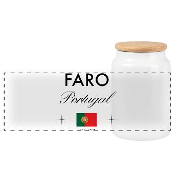 Faro Portugal Coordinates Travel Souvenir - Panoramic Cookie Jar with Wooden Lid - white - Front