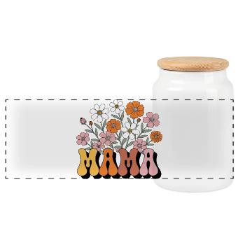 Mom Retro Floral Groovy - Panoramic Cookie Jar with Wooden Lid - white - Front