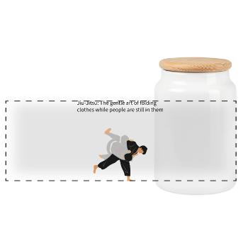 Judo Throw and Grip - Panoramic Cookie Jar with Wooden Lid - white - Front