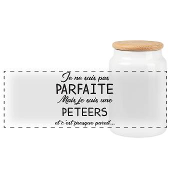 Je Ne Suis Pas Parfaite Mais Je Suis Une Peteer... - Boîte à biscuits avec couvercle en bois - blanc - Devant