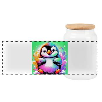 penguin - Panoramic Cookie Jar with Wooden Lid - white - Front