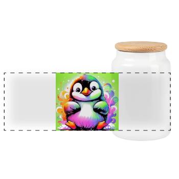 penguin - Panoramic Cookie Jar with Wooden Lid - white - Front
