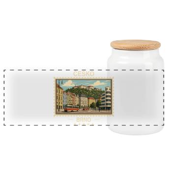 Tschechien Brno Vintage Reisemarke - Panorama Keksdose mit Holzdeckel - Weiß - Vorne