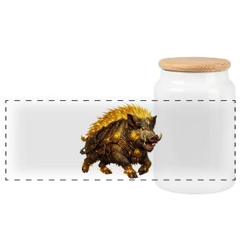 Gullinborsti – The Golden Boar of the Vikings - Panoramic Cookie Jar with Wooden Lid - white - Front
