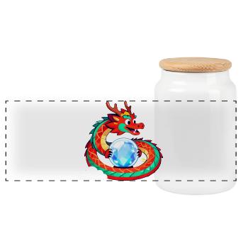 Dragon and Crystal Sphere - Panoramic Cookie Jar with Wooden Lid - white - Front