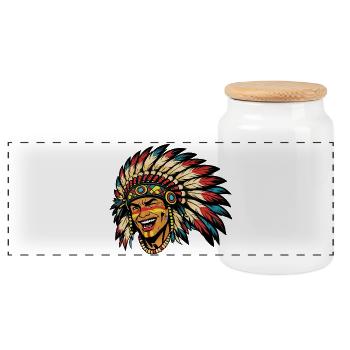 Laughing Chief Color Fire - Panoramic Cookie Jar with Wooden Lid - white - Front