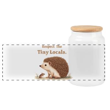 Respect The Tiny Locals Hedgehog Nature - Panoramic Cookie Jar with Wooden Lid - white - Front