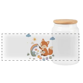 Fox paints a rainbow - Panoramic Cookie Jar with Wooden Lid - white - Front